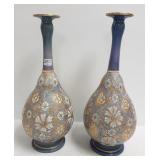 Pair Royal Doulton Lambeth vases c1920s - 17"H