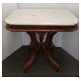Victorian carved walnut marble top table - 22" x