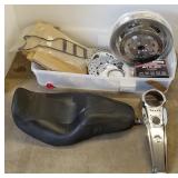 Group motorcycle parts incl. seat, wheel & rotor