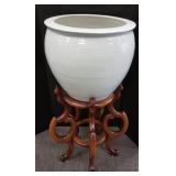 Large porcelain planter - 16"H x 18" diam on 24"