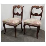 2 antique carved upholstered arm chairs - seat