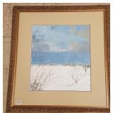 Framed signed Eda painting - winter scene - 23" x