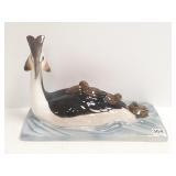 B&G porcelain grebe with young - 8" x 11"