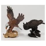 Carved raptor figure - 14" and bronze style owl -
