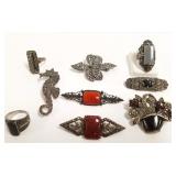 Deco sterling marcasite jewelry group
