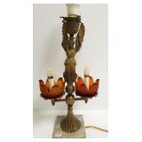 Figural bronze 2 light lamp with glass shades on