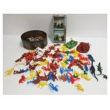 Group of vintage marbles, toy soldiers, cowboys,