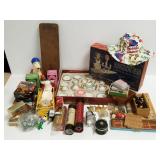 Group of vintage kids items, games, doll china,