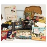 Group of vintage paper items, postcards, games,