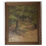 Framed signed 1911 oil painting on canvas - Forest