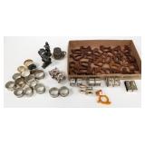 Victorian silverplate figural napkin rings, wood,