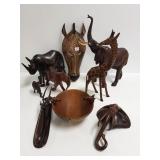 9 carved African animal figures, etc. - tallest