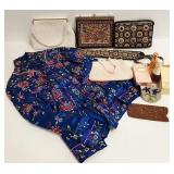 Group beaded brocade, etc. purses & embroidered