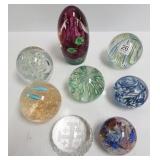 7 art glass paperweights
