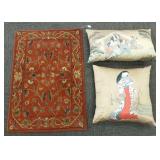 Wool rug and 2 Oriental pillows - rug measures