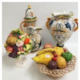 4 pieces handpainted pottery - tallest 18"