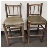 2 log bar stools w/ cushions - 44"h x 18"w x 17"d