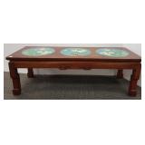 Teak wood Oriental motif table w/ 13" diameter