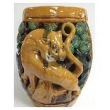 Oriental motif ceramic garden stool - 12"