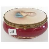 Antique handpainted portrait hinged box - 2 1/2"