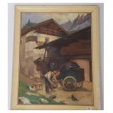 Framed antique oil on canvas - wheelwright -