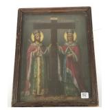 Framed signed 1930 Russian icon - 11 1/2" x