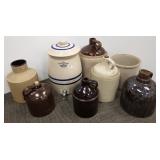 2 gallon stoneware water cooler & 7 stoneware