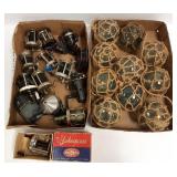 Group of vintage, etc. fishing reels & 10 glass