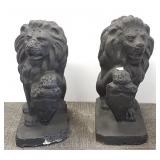 2 painted cement lions (as is) 20" high