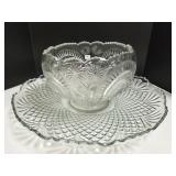 Pressed glass punch bowl & non-matching 22"