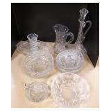 Group cut & pressed glass incl. tall decanter -