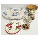 Antique ironstone platter & group pottery & china