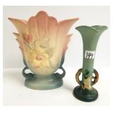 Hull pottery vase - 9" and Roseville pottery vase