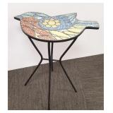 Bird motif iron base tile top table - 12" x 20" x