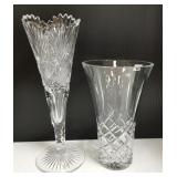 2 cut glass vases - taller one is 14"