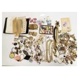 Group of costume jewelry, postage stamps, etc.