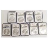 9 graded U.S. American silver eagles