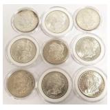 9 U.S. Morgan silver dollars