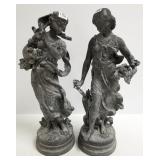 2 antique spelter lady figures