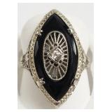 14k white gold filigree ring set with diamonds &