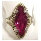 14k white gold filigree ring set with synthetic