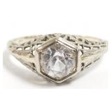 18k white gold filigree ring set with clear stone