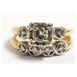 14k gold & diamond wedding band set signed