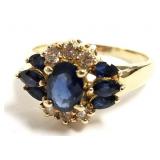 14k gold ring set with sapphires & diamonds -
