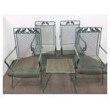 4 iron patio armchairs & a small side table