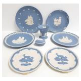 8 Wedgwood jasperware items - largest plates are