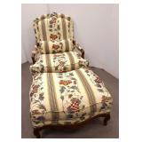 Baker upholstered armchair with matching ottoman