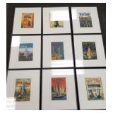 9 framed New York City prints / posters -