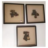 3 framed antique print block groupings - 16" x