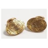Pair square 10k gold monogrammed engraved